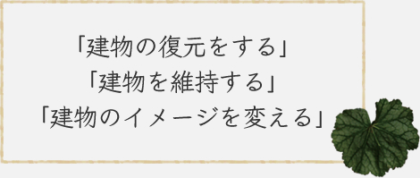 「建物の復元をする」「建物を維持する」「建物のイメージを変える」